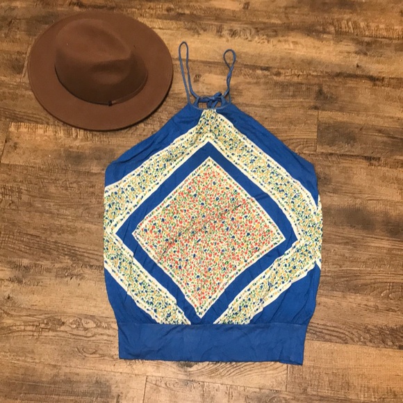 Free People Tops - Free People Blue Floral Print Halter Top S